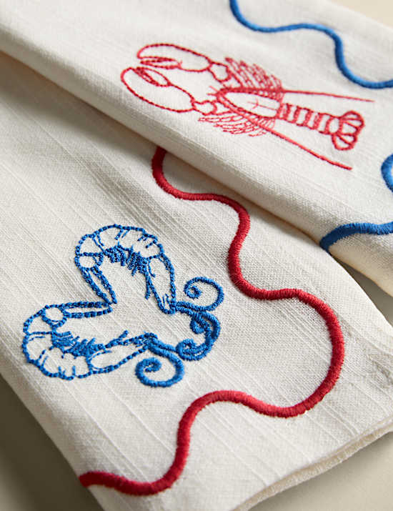 Set of 4 Pure Cotton Bistro Embroidered Napkins