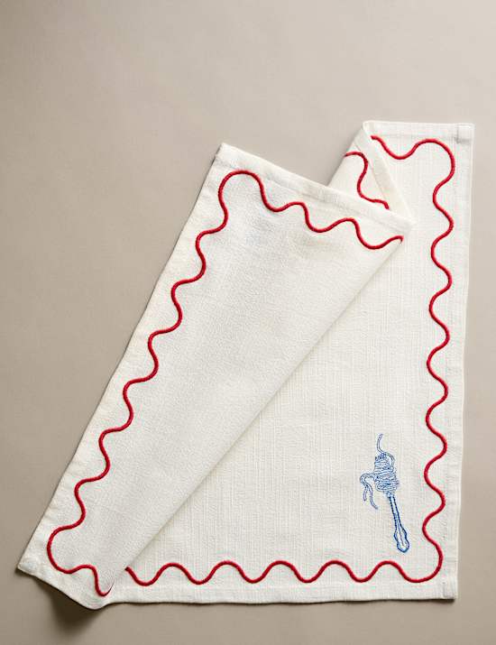 Set of 4 Pure Cotton Bistro Embroidered Napkins