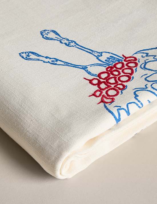 Nappe 100 % coton à motif Bistro brodé