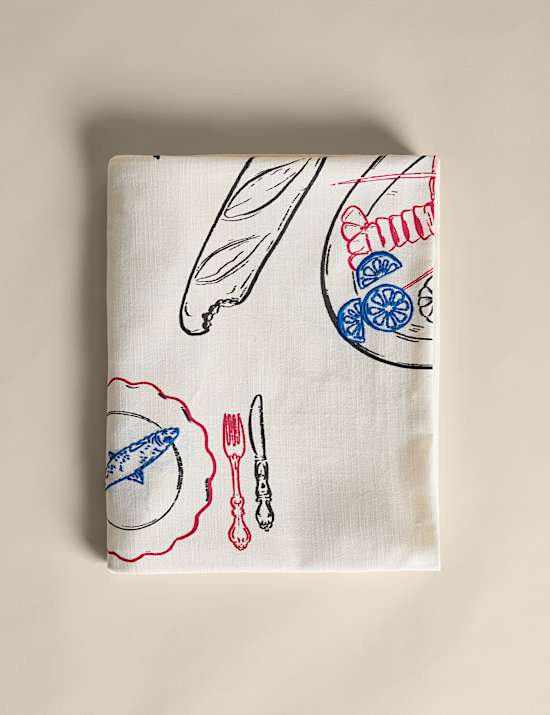 Nappe 100 % coton à motif Bistro brodé