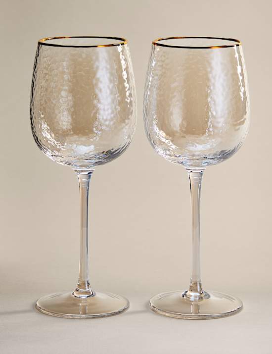 Set of 2 Hammered Lustre Wine Glasses