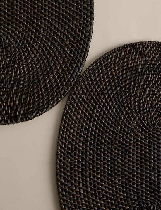 Set of 2 Rattan Oval Placemats