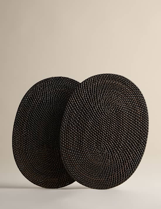 Set of 2 Rattan Oval Placemats