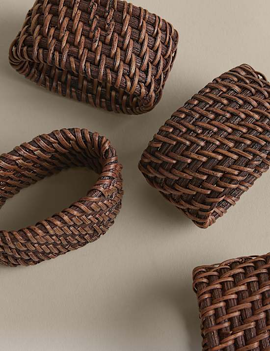 Set of 4 Rattan Oval Napkin Rings