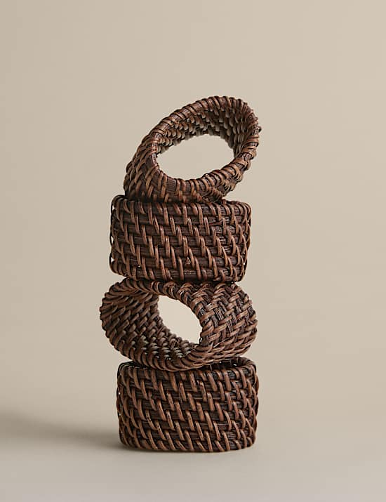 Set of 4 Rattan Oval Napkin Rings