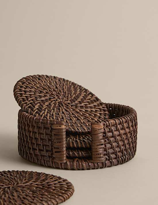 Lot de 4 sous-verres en rotin oval avec support