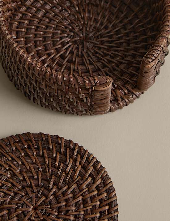 Lot de 4 sous-verres en rotin oval avec support