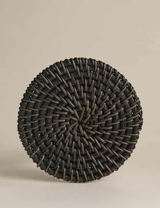 Set of 4 Rattan Oval Coasters with Holder