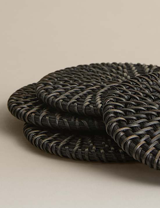 Set of 4 Rattan Oval Coasters with Holder