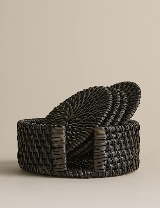 Set of 4 Rattan Oval Coasters with Holder
