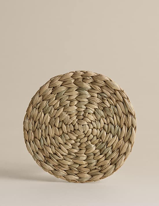 Set of 4 Seagrass Oval Coasters with Holder