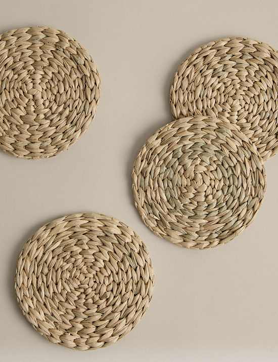 Set of 4 Seagrass Oval Coasters with Holder