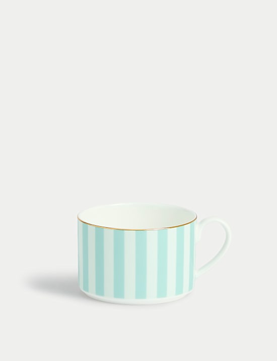 Taza y platillo de porcelana fina a rayas