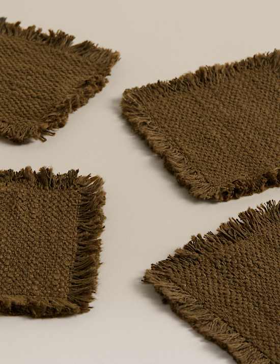 Set of 4 Pure Cotton Frayed Edge Coasters