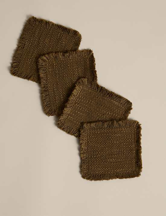 Set of 4 Pure Cotton Frayed Edge Coasters