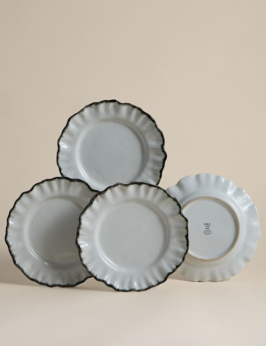 Set of 4 Ruffle Stoneware Side Plates