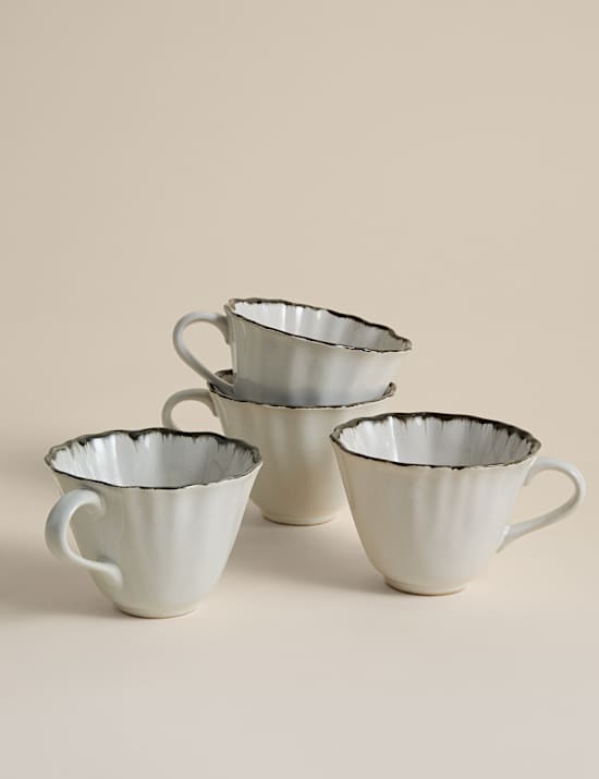 Set of 4 Ruffle Stoneware Cups & Saucers
