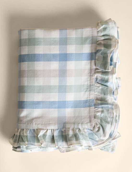 Cotton with Linen Gingham Ruffle Tablecloth