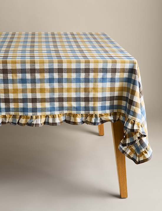Cotton with Linen Gingham Ruffle Tablecloth