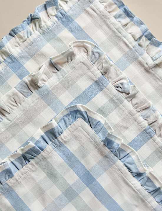 סט 4 מפיות מכותנה בשילוב פשתן עם משבצות ומלמלה