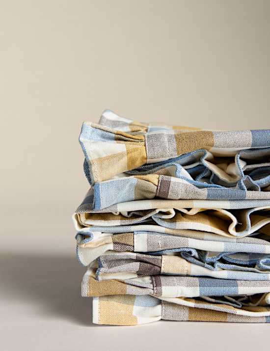 Lot de 4 serviettes de table en coton avec lin à volant et carreaux Vichy