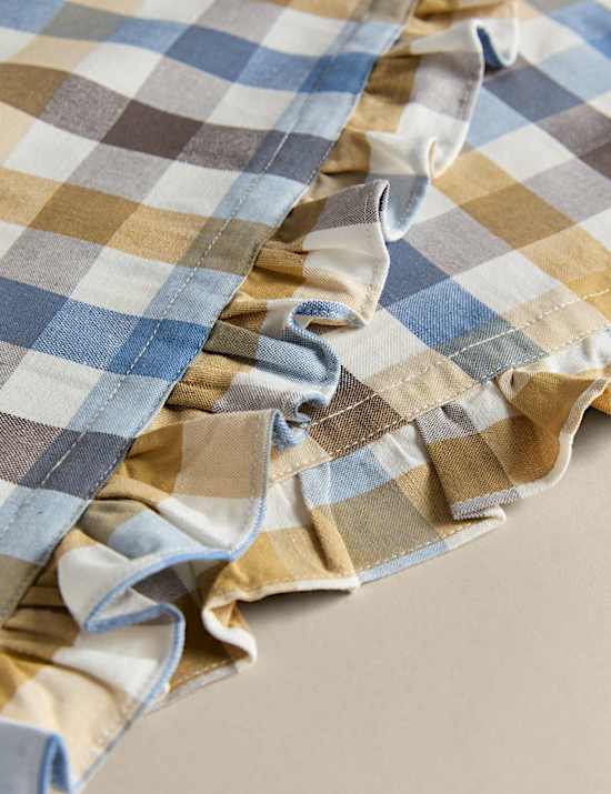 Lot de 4 serviettes de table en coton avec lin à volant et carreaux Vichy