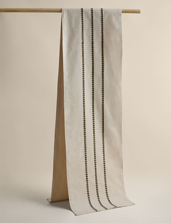 Cotton Rich Striped Table Runner with Linen