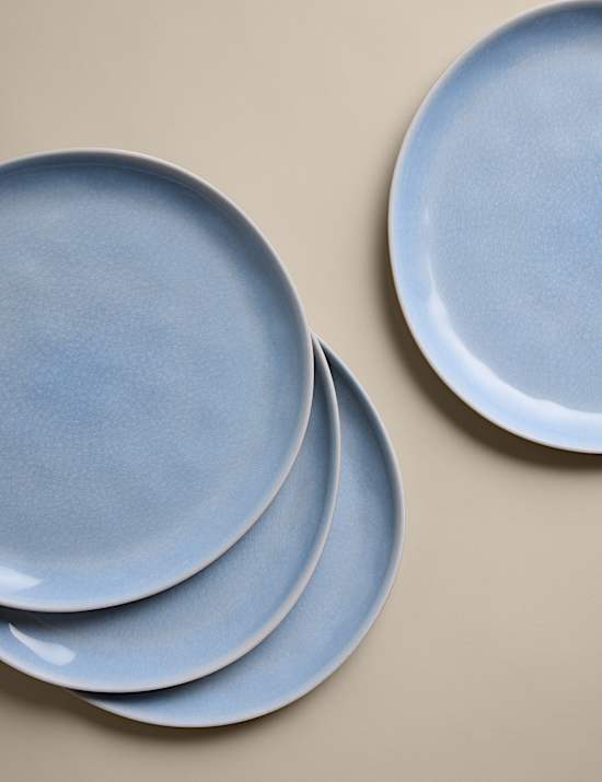 Lot de 4 grandes assiettes &eacute;maill&eacute;es couleur lin pour pique-nique