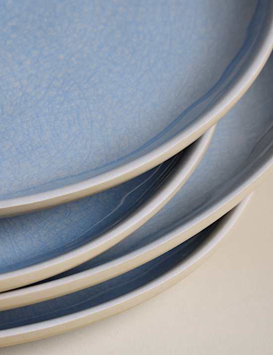 Lot de 4 grandes assiettes &eacute;maill&eacute;es couleur lin pour pique-nique