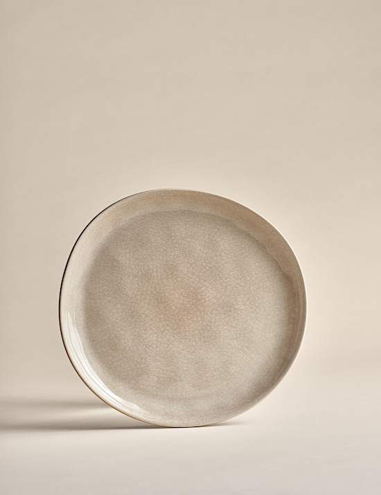 4er-Set Picknick-Beilagenteller mit Glasur und Leinenmuster