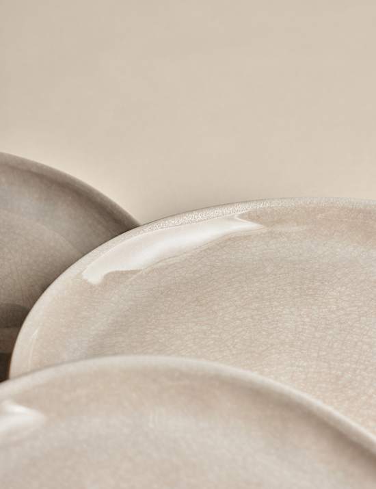 4er-Set Picknick-Beilagenteller mit Glasur und Leinenmuster