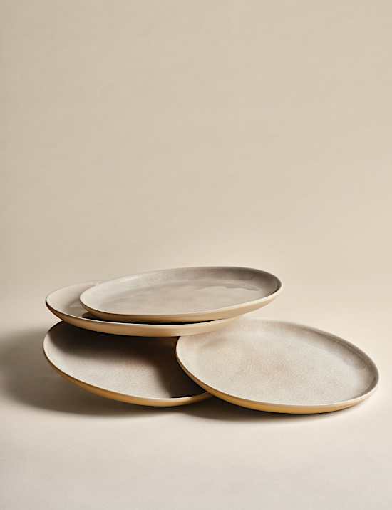 4er-Set Picknick-Beilagenteller mit Glasur und Leinenmuster