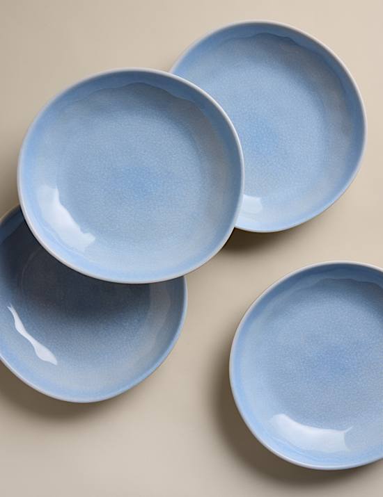 Lot de 4 assiettes &agrave; p&acirc;tes &eacute;maill&eacute;es couleur lin pour pique-nique