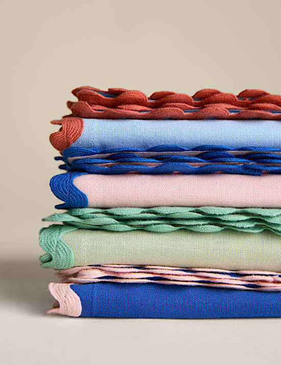 4er-Set Servietten aus Baumwolle mit Leinen und Wellenborte