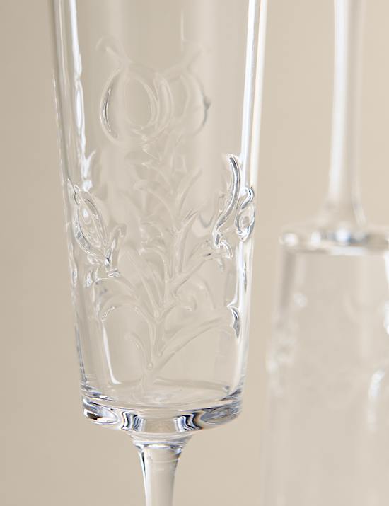Set of 2 Embossed Floral Champagne Flutes