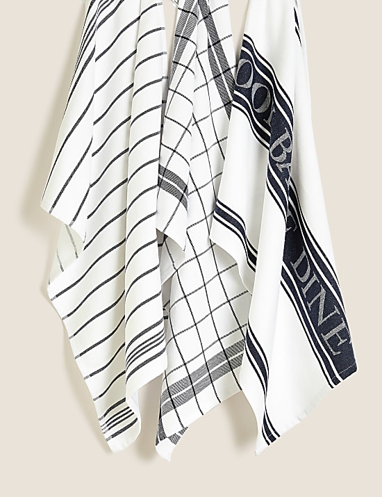 Set of 3 Cotton Rich Striped Tea Towels