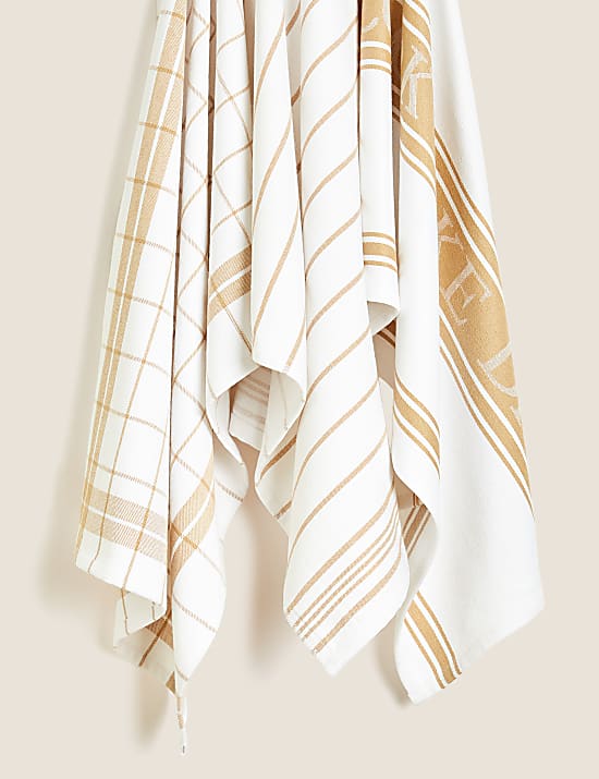 Lot de 3 torchons &agrave; vaisselle en coton &agrave; rayures