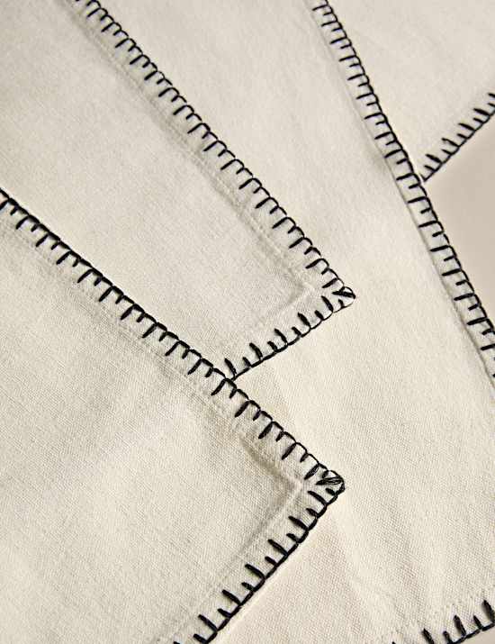 Set of 4 Pure Cotton Blanket Stitch Napkins