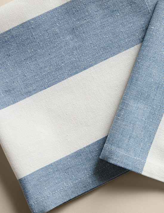 Set of 4 Cotton with Linen Wide Stripe Napkins