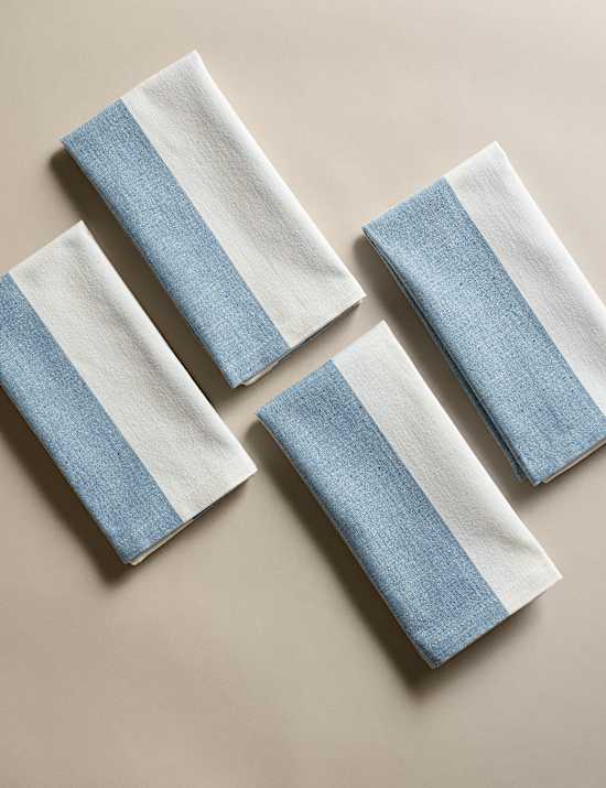 Set of 4 Cotton with Linen Wide Stripe Napkins