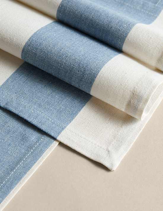 Set of 4 Cotton with Linen Wide Stripe Napkins