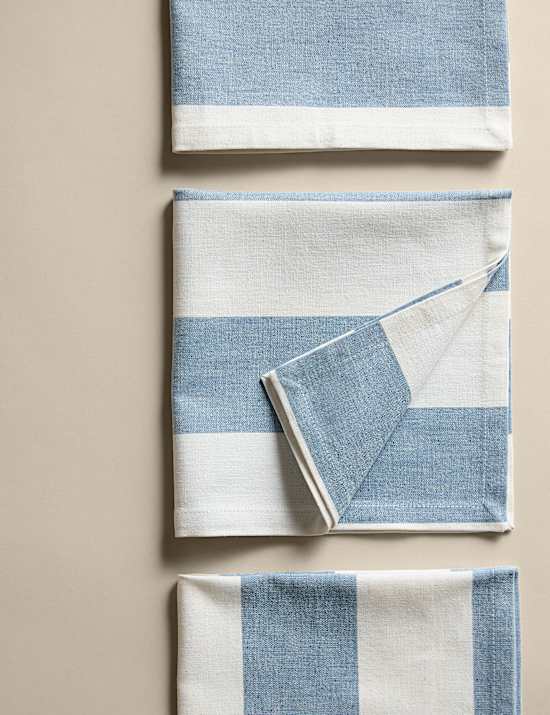 Set of 4 Cotton with Linen Wide Stripe Napkins
