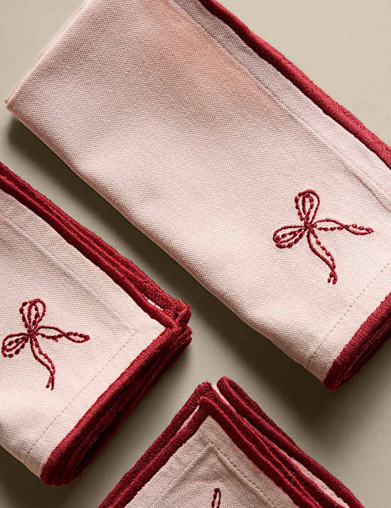 Set of 4 Pure Cotton Bow Napkins