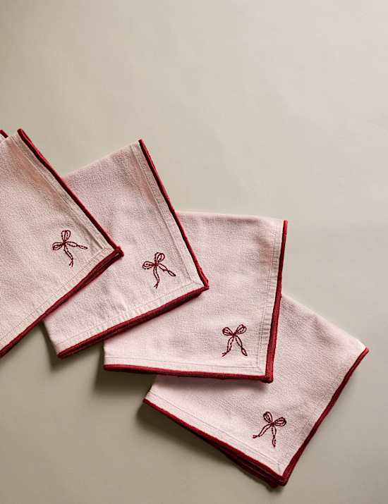 Set of 4 Pure Cotton Bow Napkins