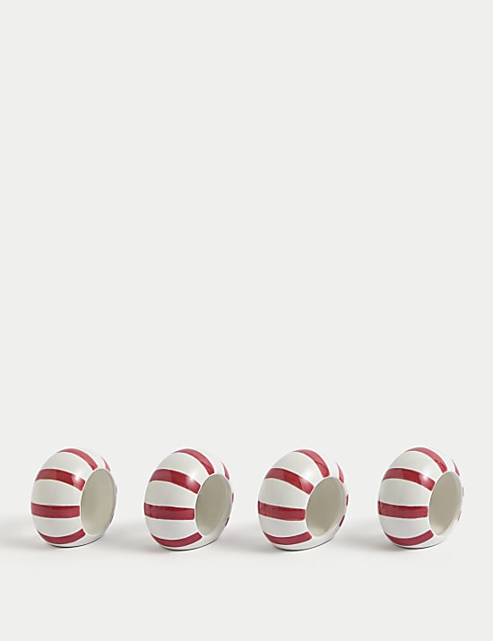 Set of 4 Ceramic Striped Napkin Rings