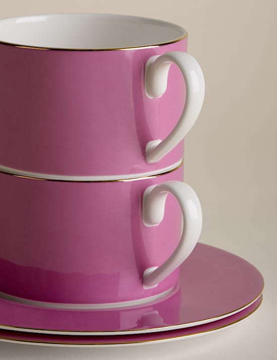 Set of 2 Bone China Cups & Saucers