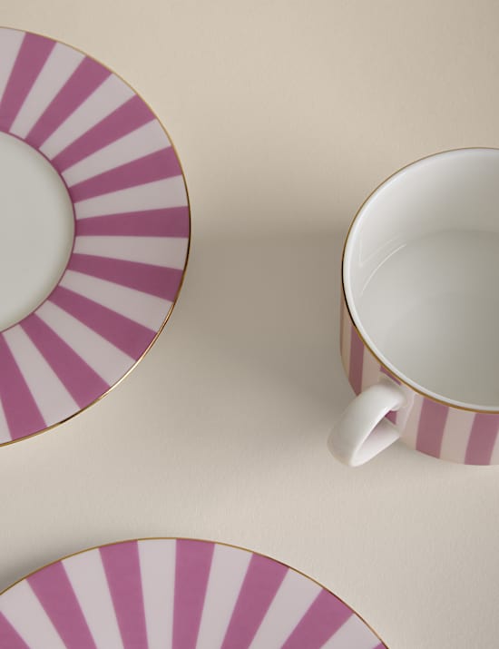 2 Pack Bone China Striped Cups & Saucers