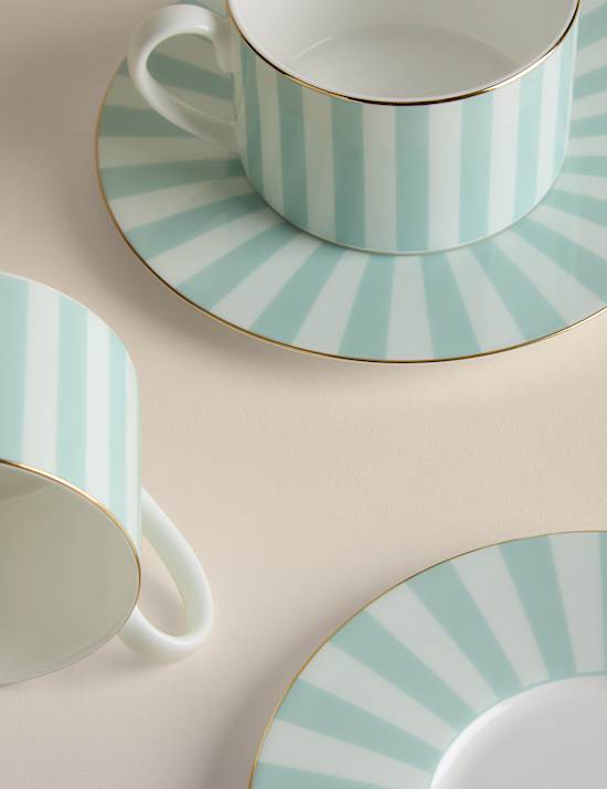 2 Pack Bone China Striped Cups & Saucers
