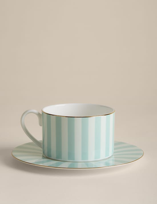2 Pack Bone China Striped Cups & Saucers
