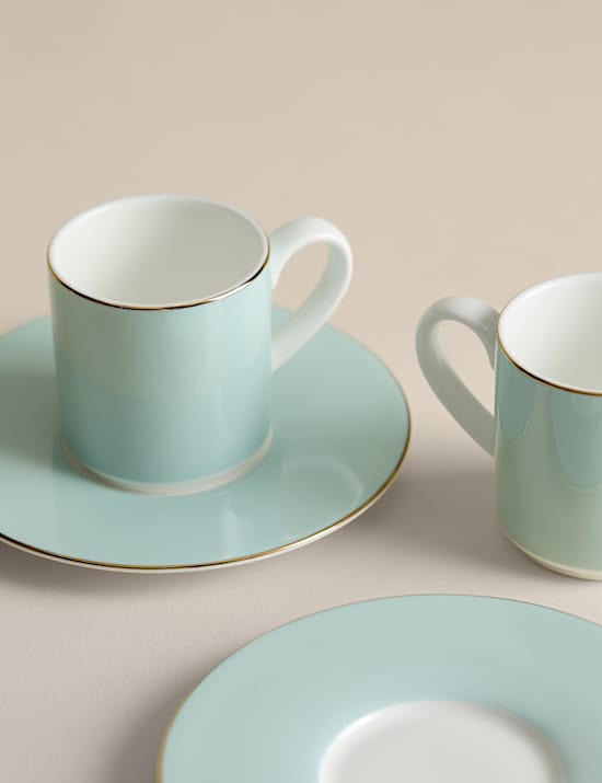 2 Pack Bone China Espresso Cups & Saucers